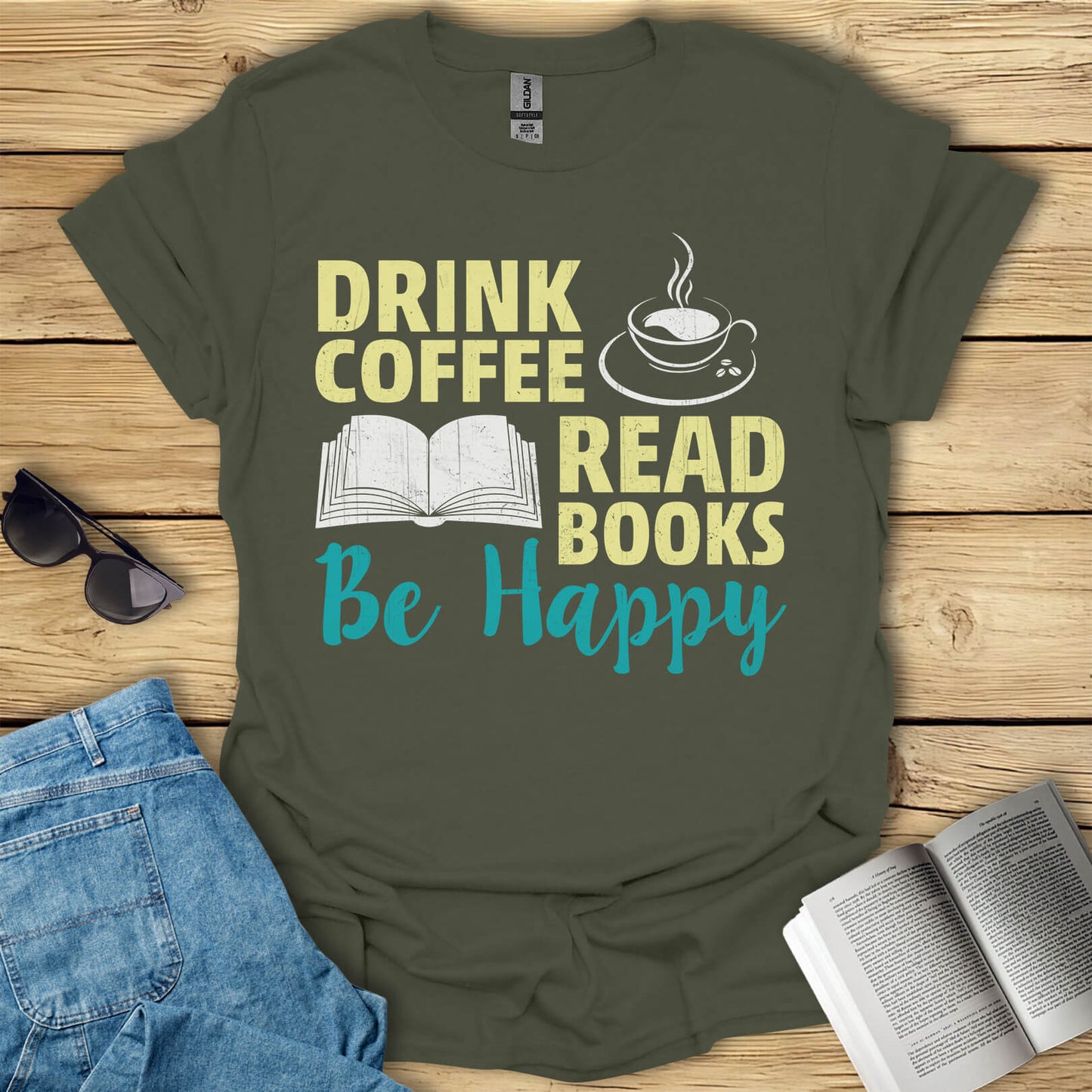 Drink Coffee, Read Books, Be Happy T-Shirt