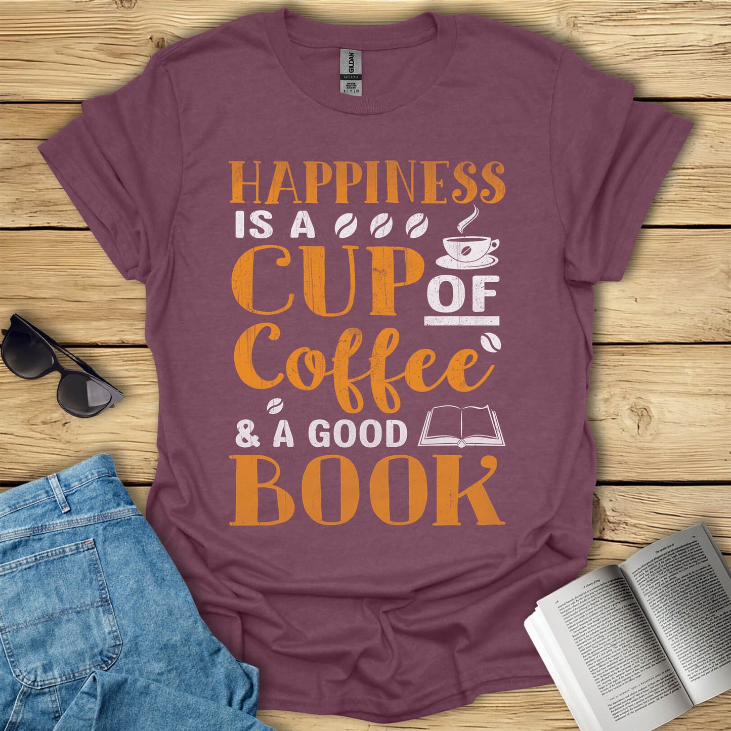 Happiness Is a Cup of Coffee And a Good Book T-Shirt