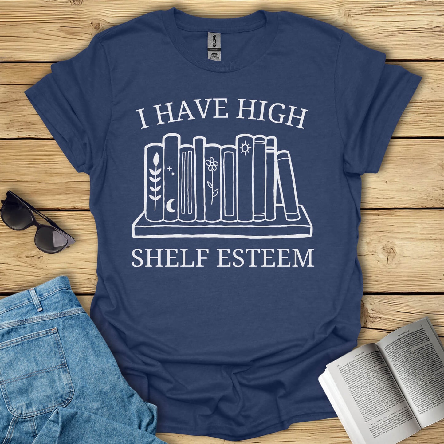 I Have High Shelf Esteem Funny Book T-Shirt