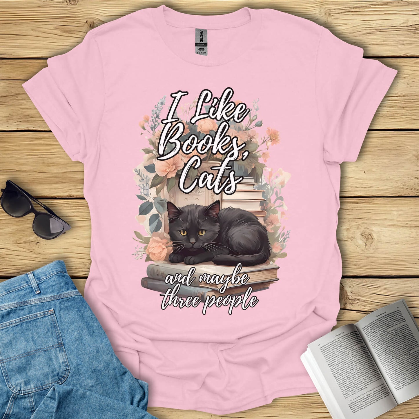 I Like Books, Cats And Maybe Three People T-Shirt