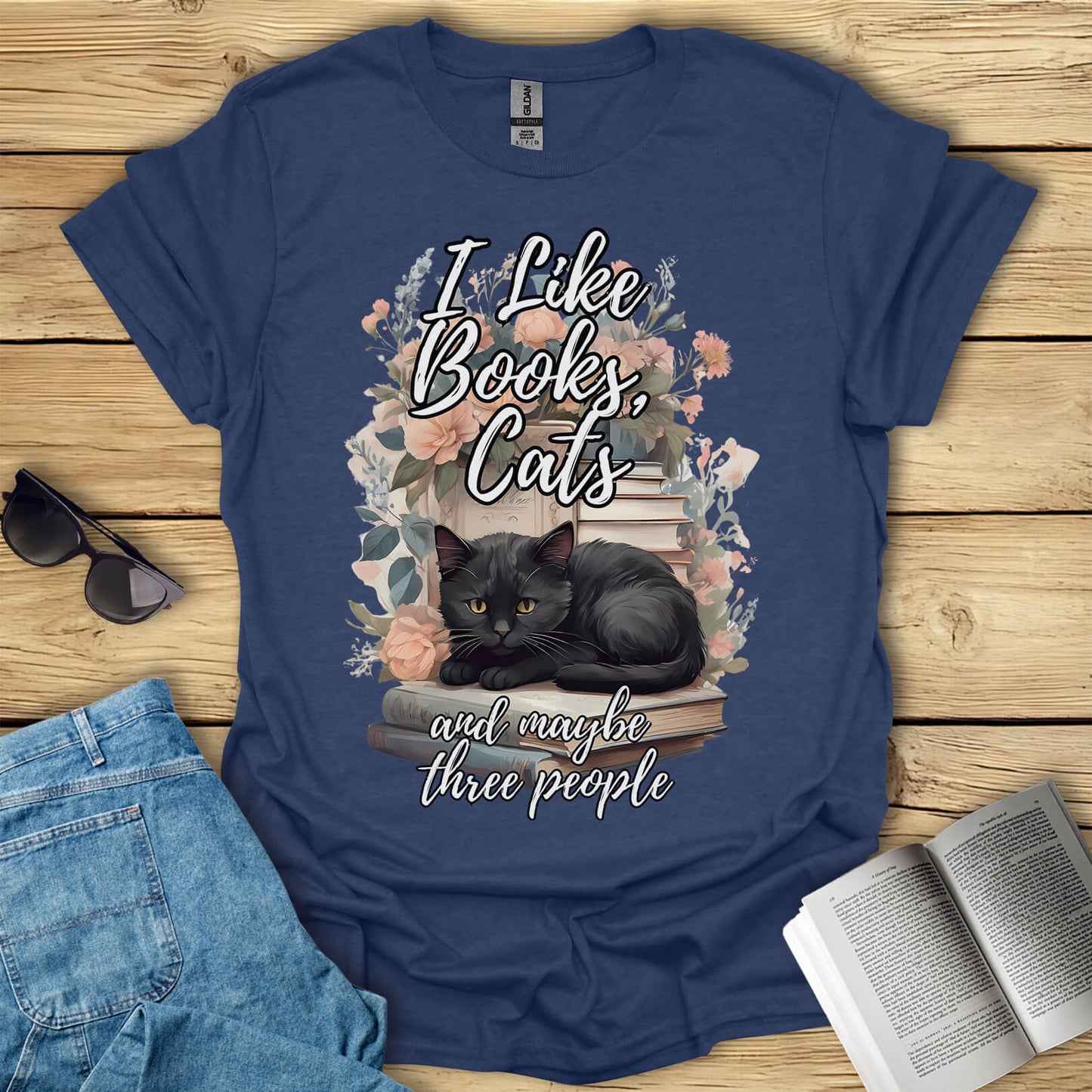 I Like Books, Cats And Maybe Three People T-Shirt