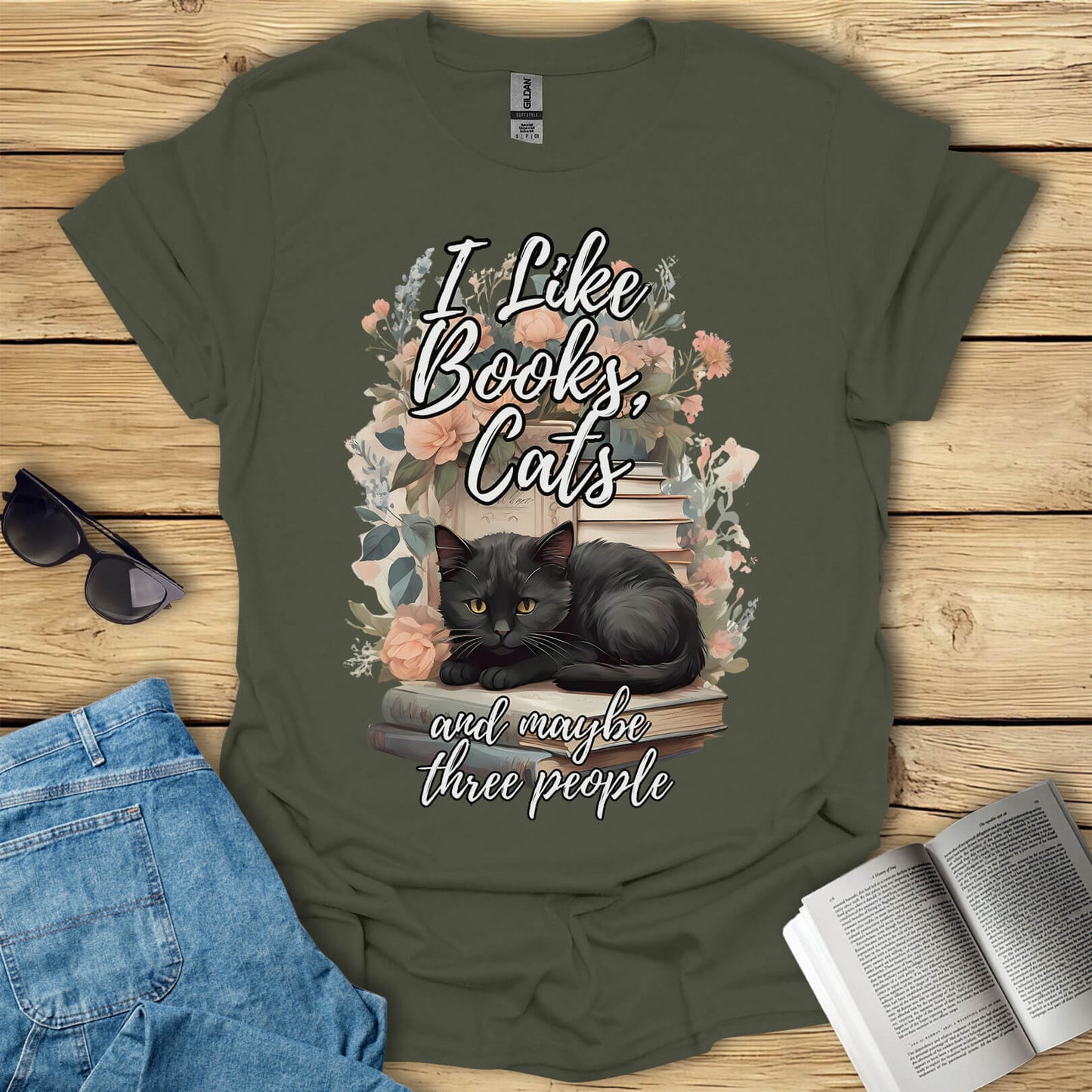 I Like Books, Cats And Maybe Three People T-Shirt
