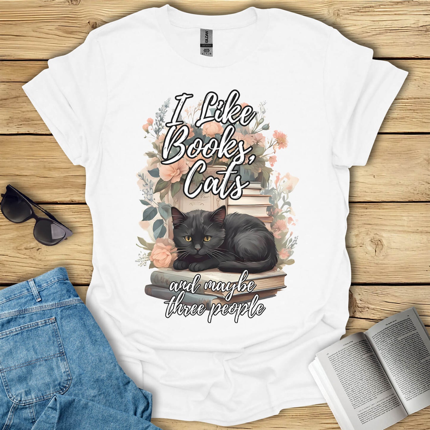 I Like Books, Cats And Maybe Three People T-Shirt