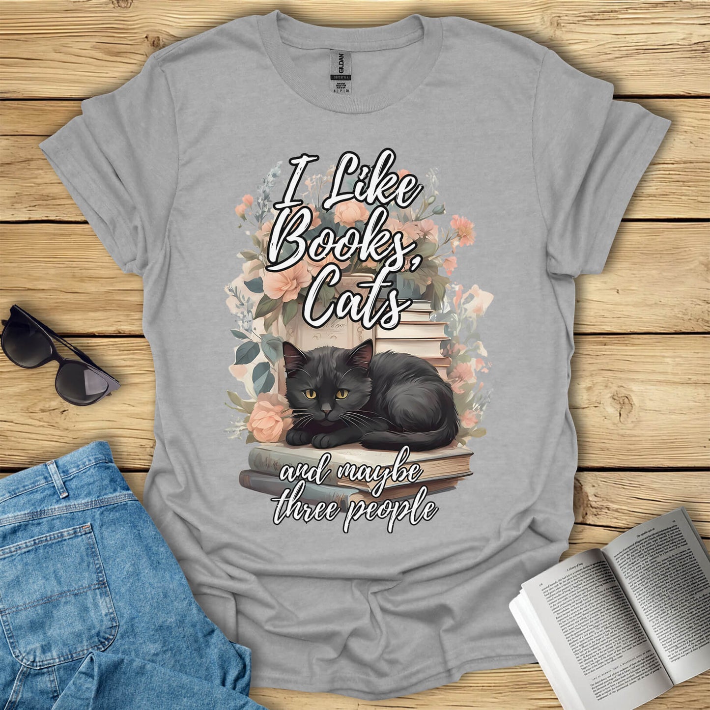 I Like Books, Cats And Maybe Three People T-Shirt