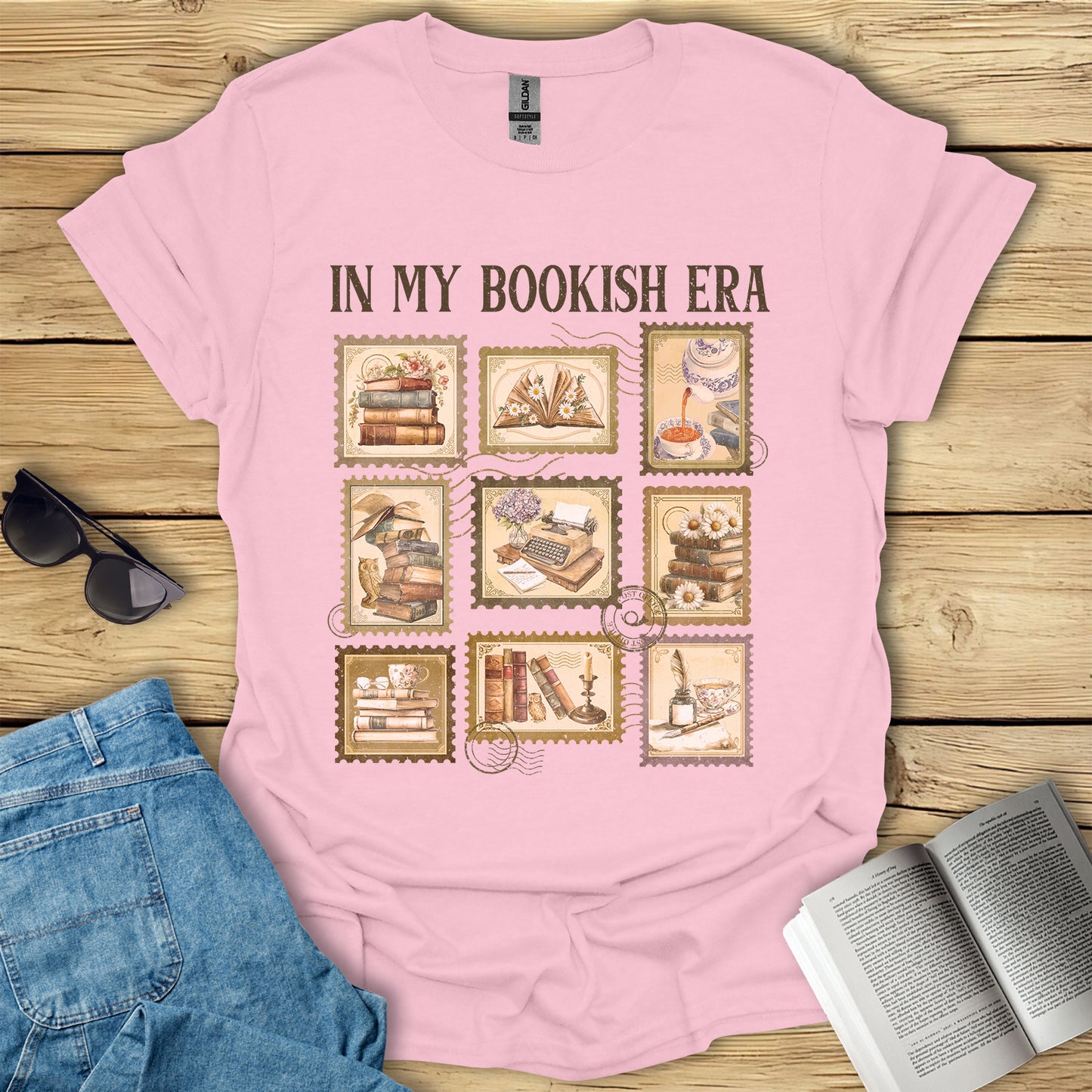 In My Bookish Era Retro Stamp Reading T-Shirt