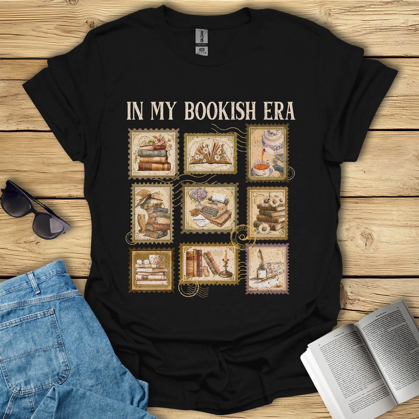 In My Bookish Era Retro Stamp Reading T-Shirt
