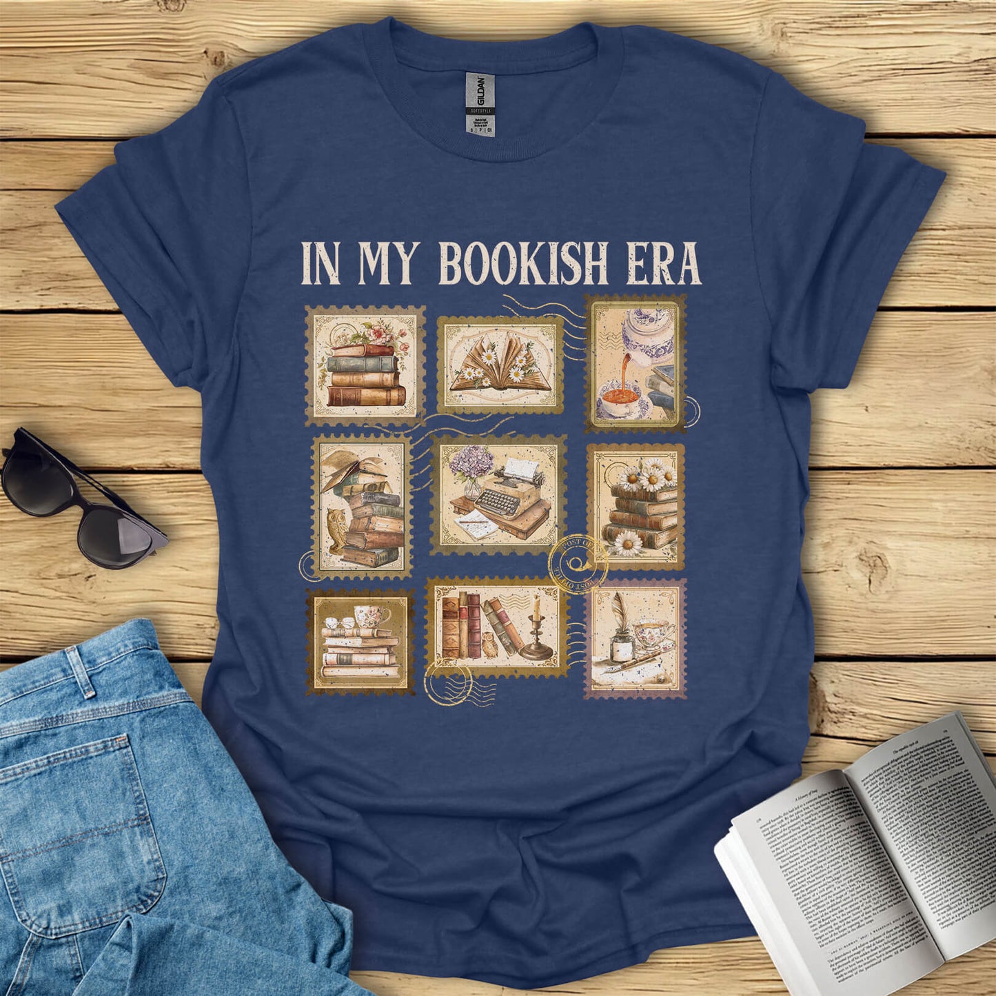 In My Bookish Era Retro Stamp Reading T-Shirt