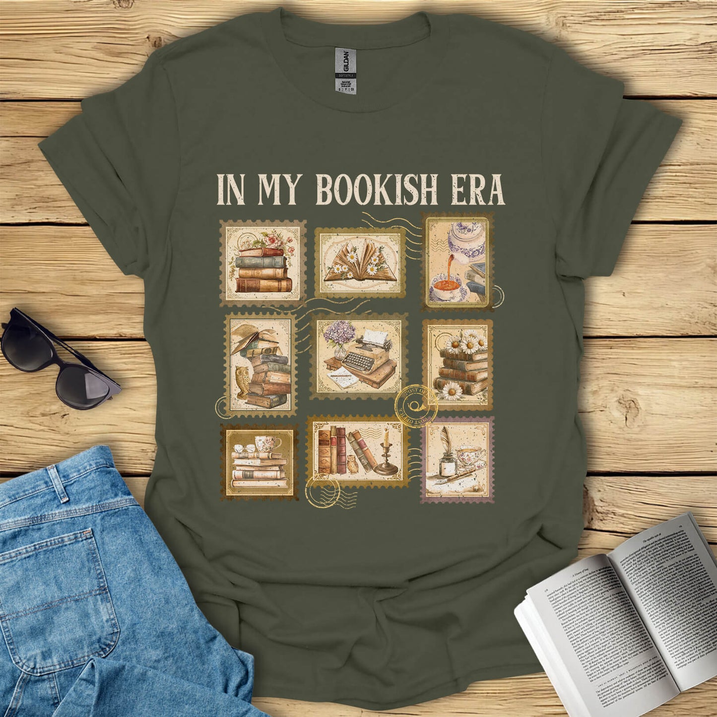 In My Bookish Era Retro Stamp Reading T-Shirt