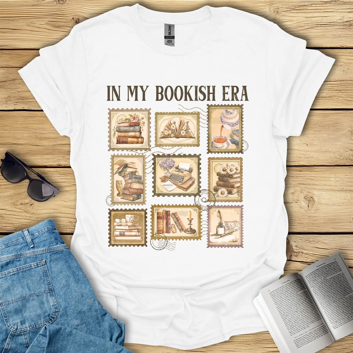 In My Bookish Era Retro Stamp Reading T-Shirt