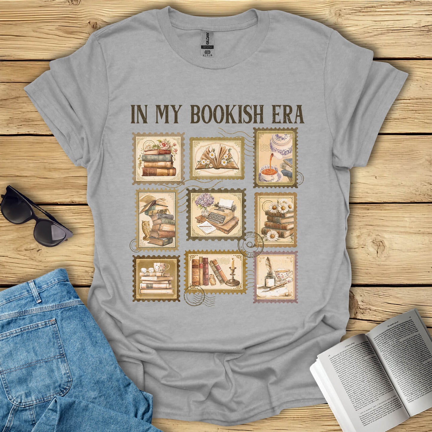 In My Bookish Era Retro Stamp Reading T-Shirt