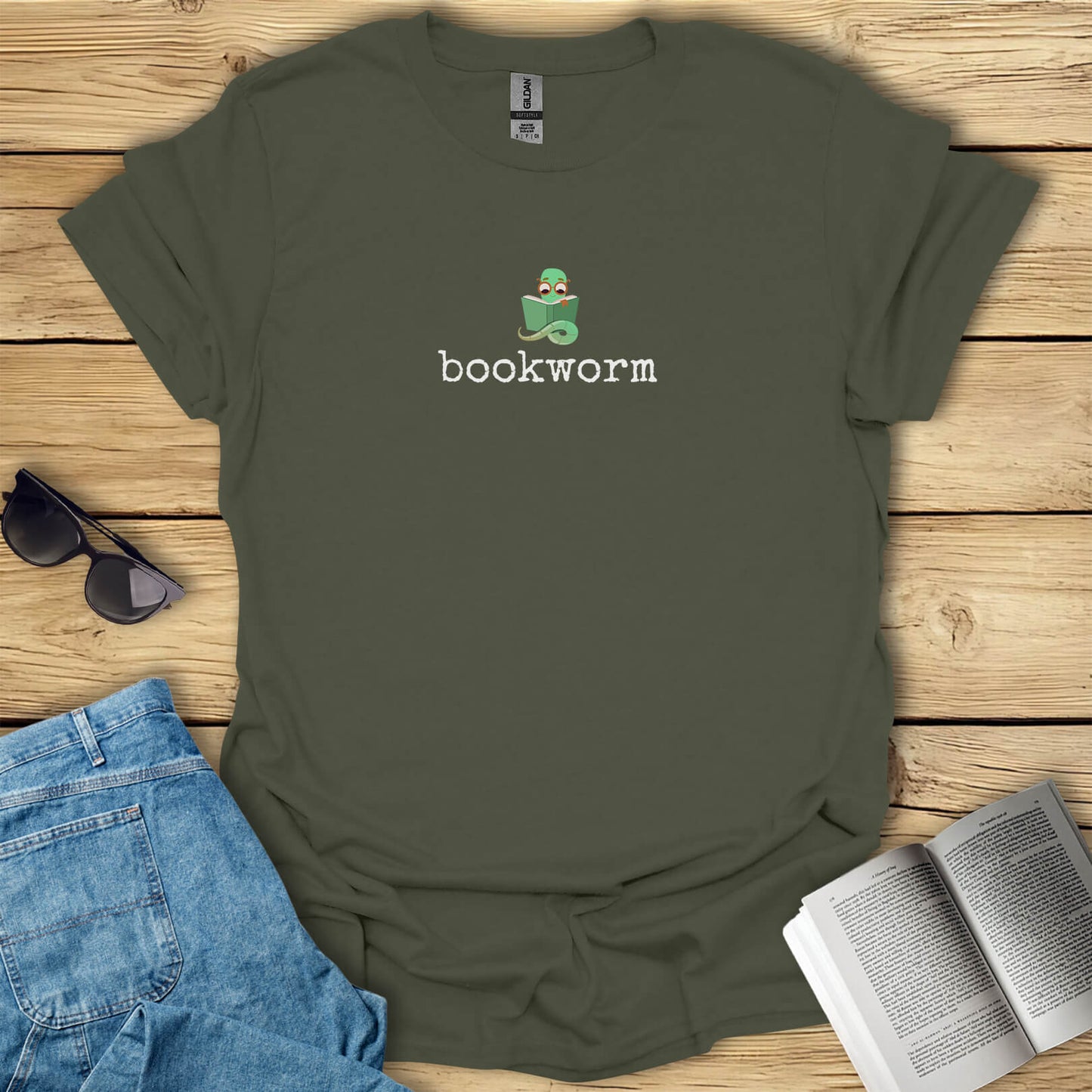Reading Worm Minimalistic Bookworm T-Shirt