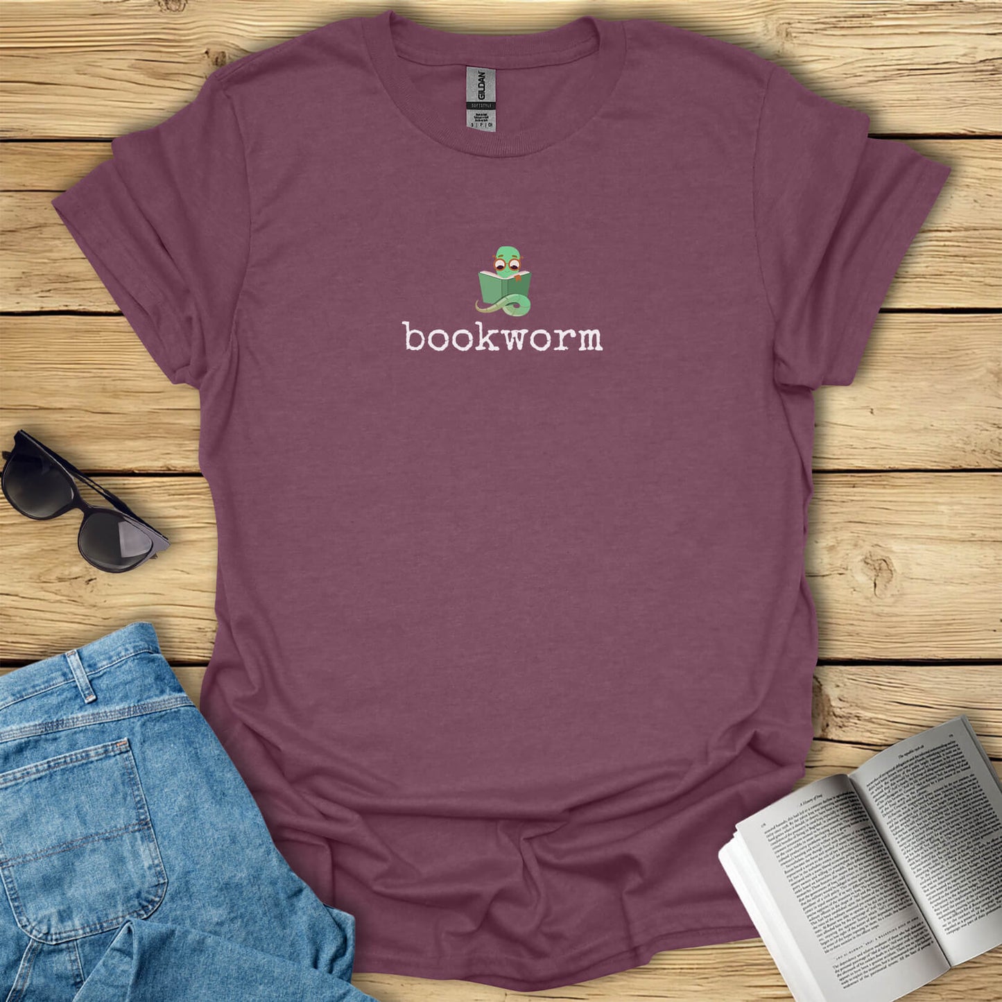 Reading Worm Minimalistic Bookworm T-Shirt