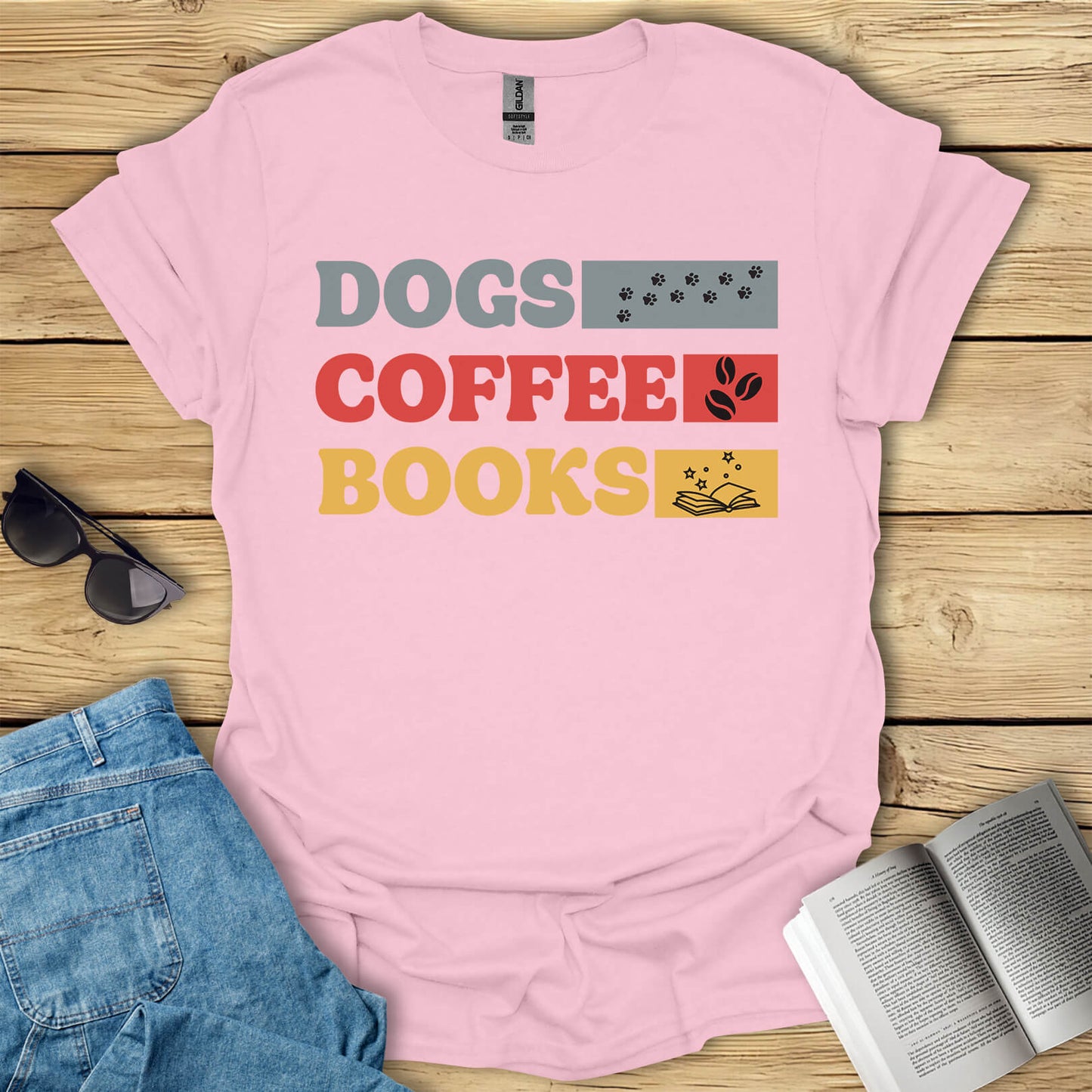 Dogs, Coffee, Books T-Shirt