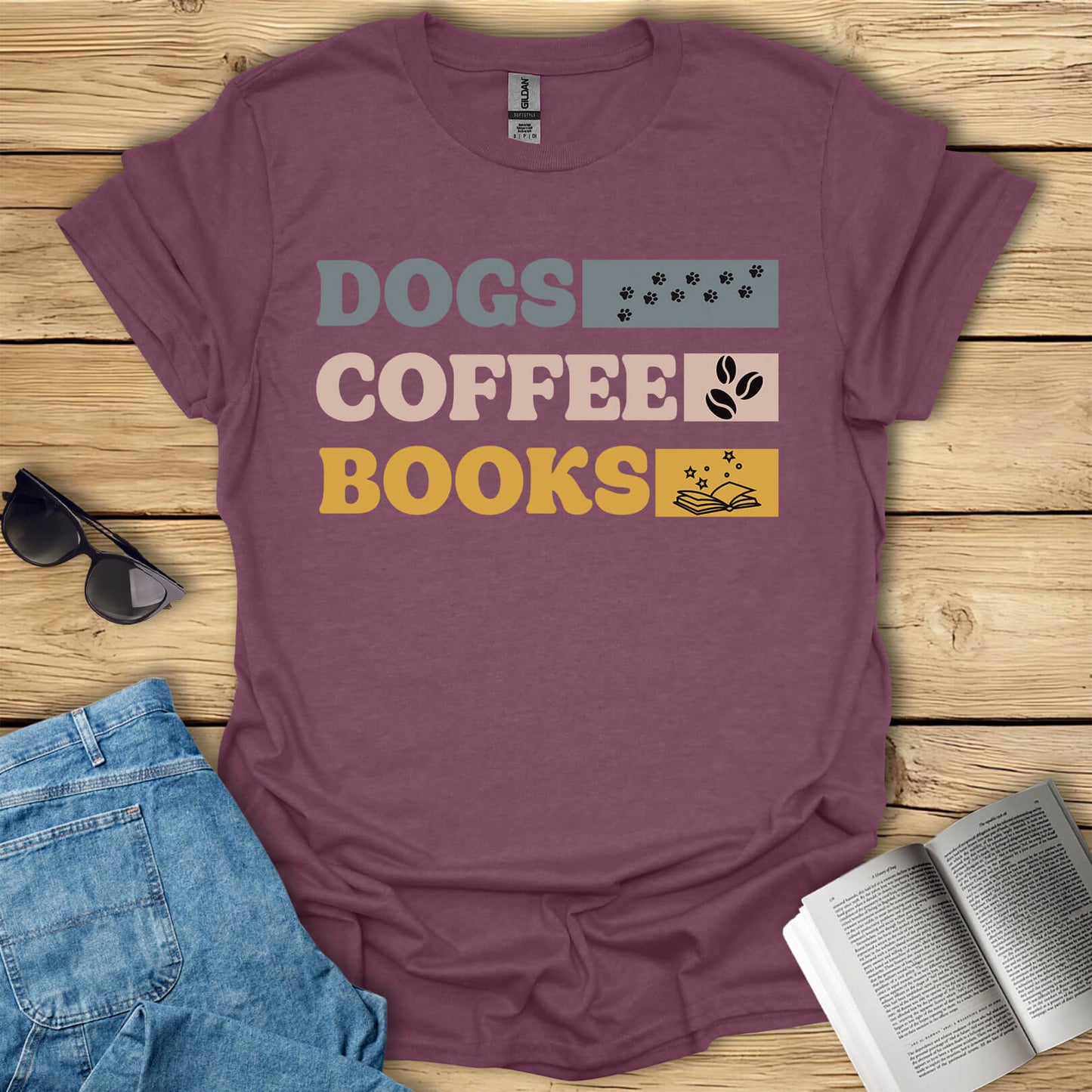 Dogs, Coffee, Books T-Shirt