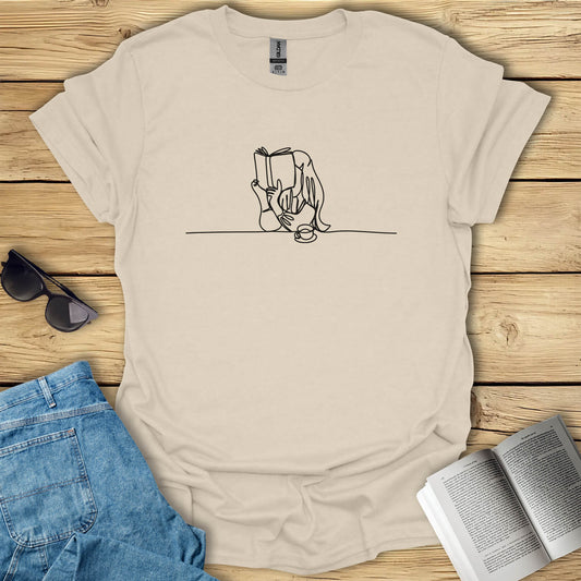 Book Girl Line Art Reading T-Shirt