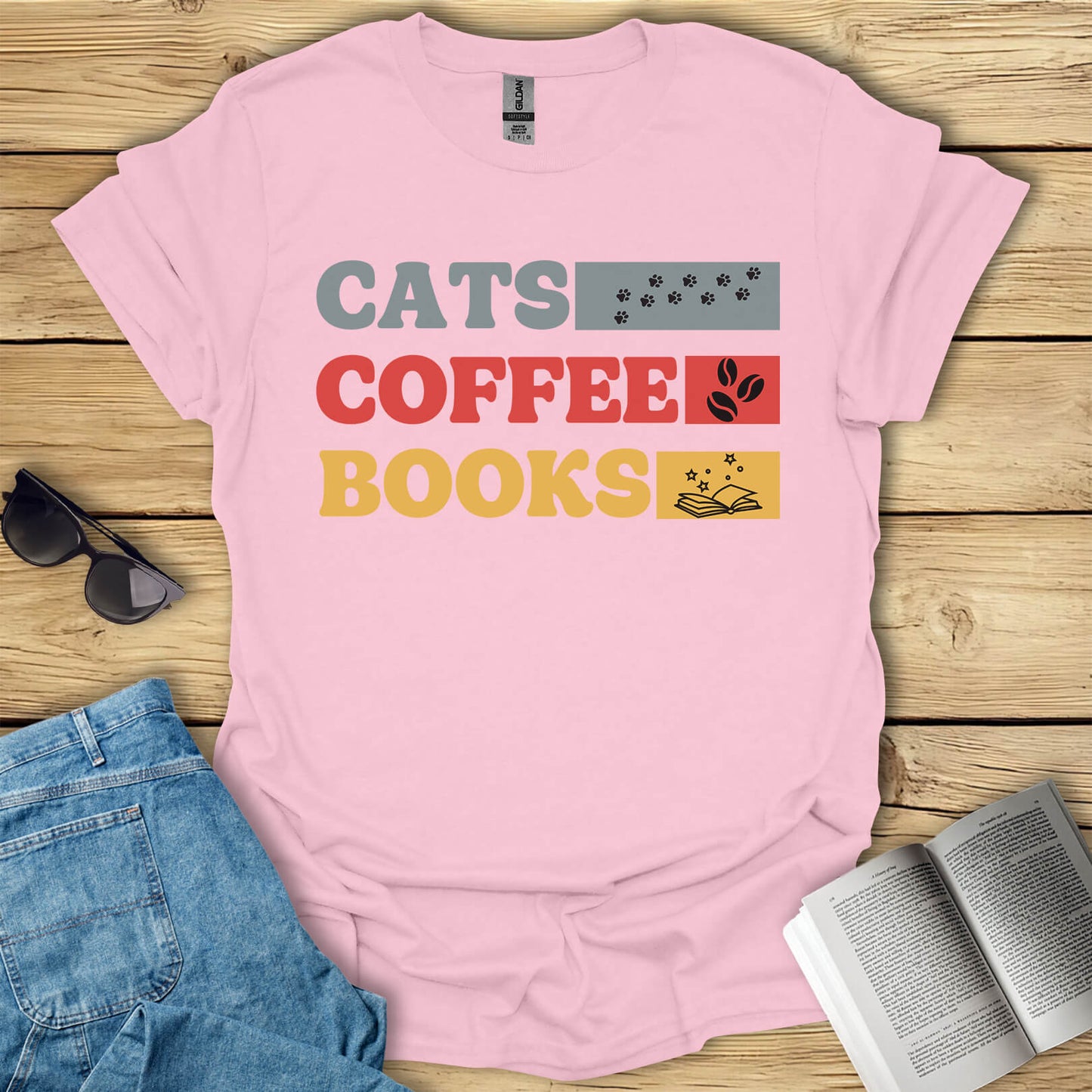 Cats, Coffee, Books T-Shirt