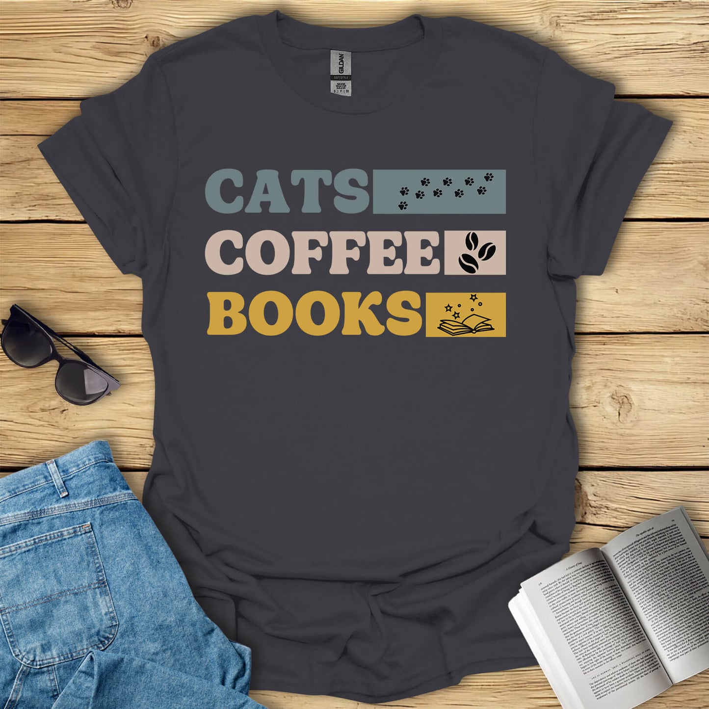 Cats, Coffee, Books T-Shirt