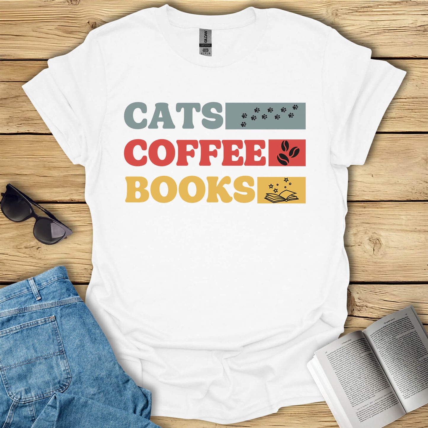 Cats, Coffee, Books T-Shirt