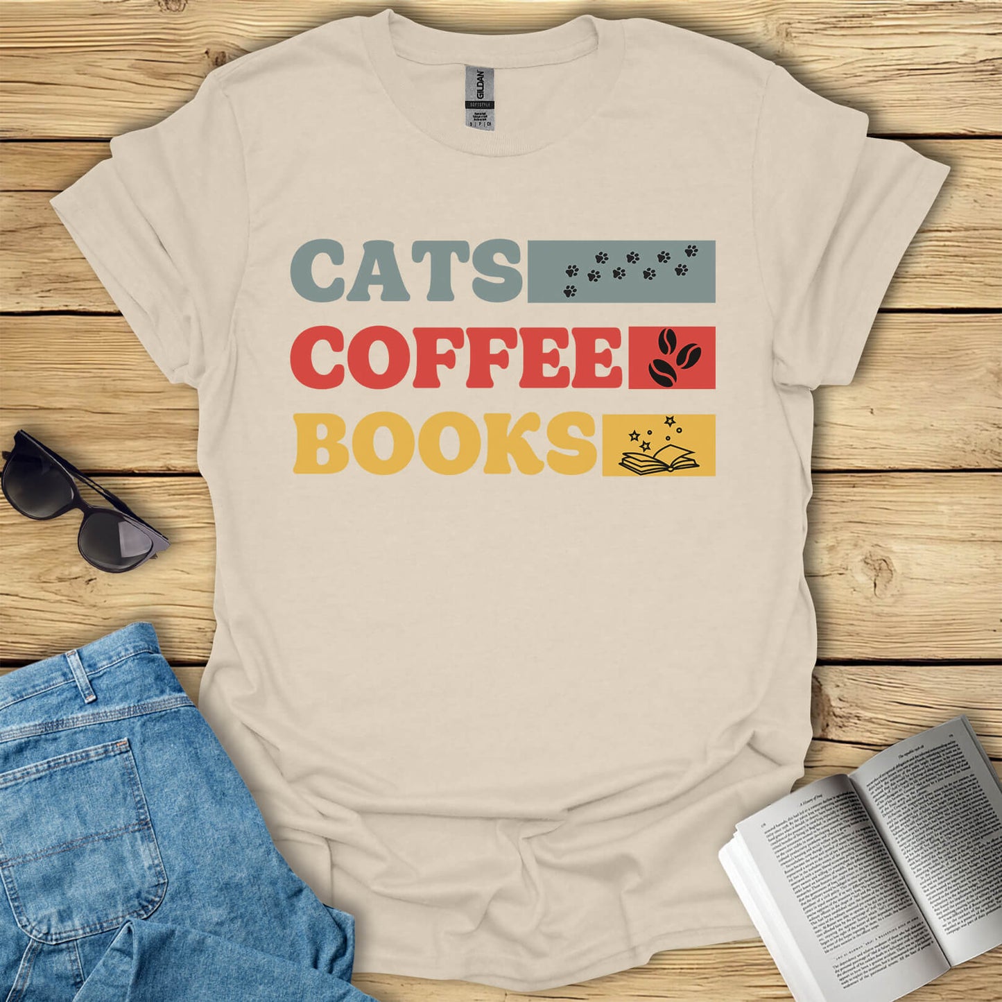 Cats, Coffee, Books T-Shirt