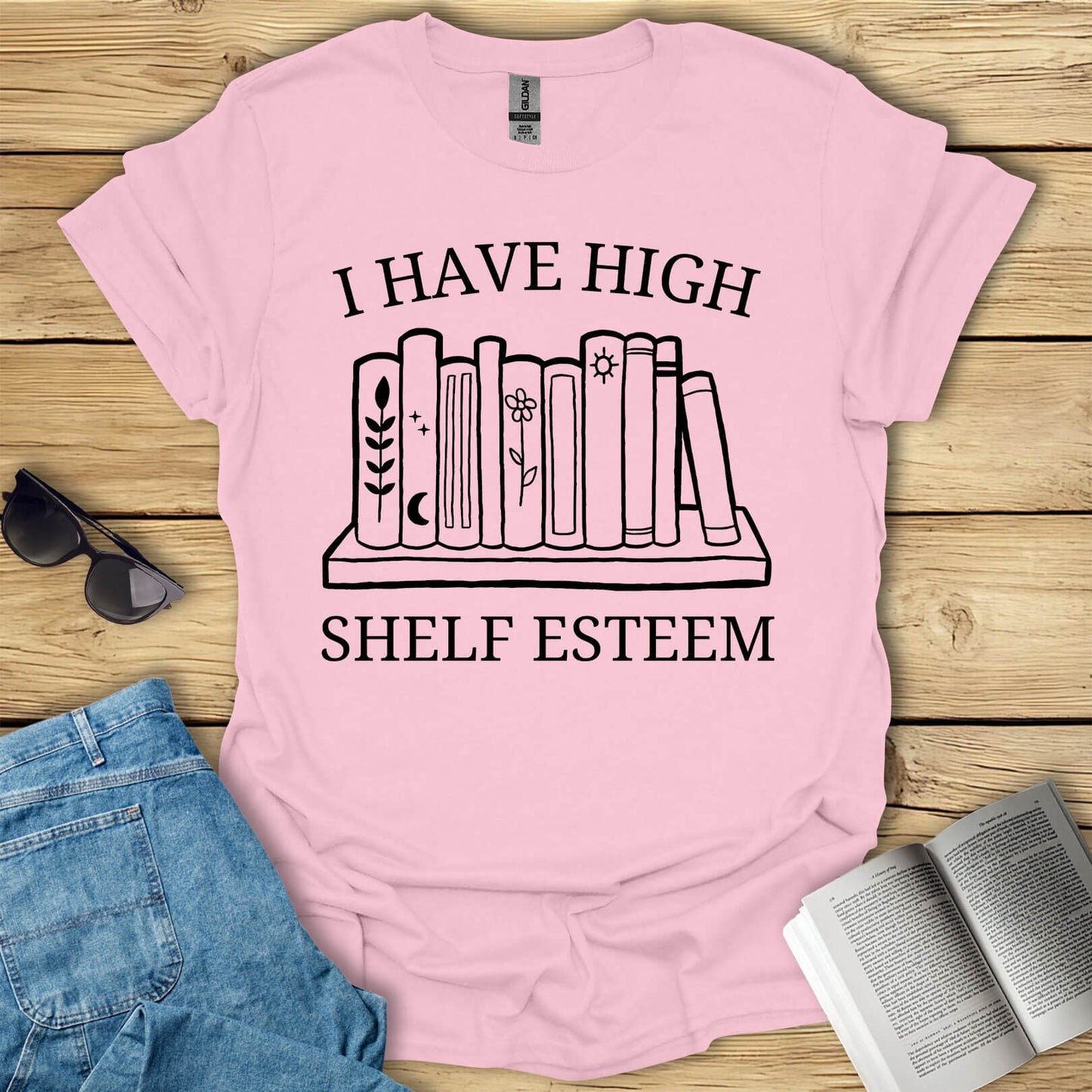 I Have High Shelf Esteem Funny Book T-Shirt