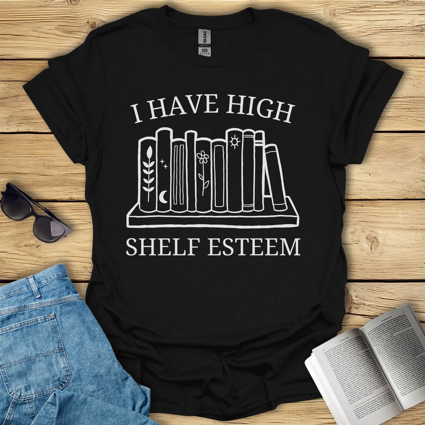 I Have High Shelf Esteem Funny Book T-Shirt