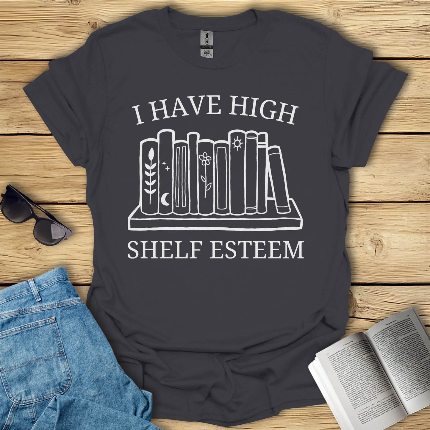 I Have High Shelf Esteem Funny Book T-Shirt