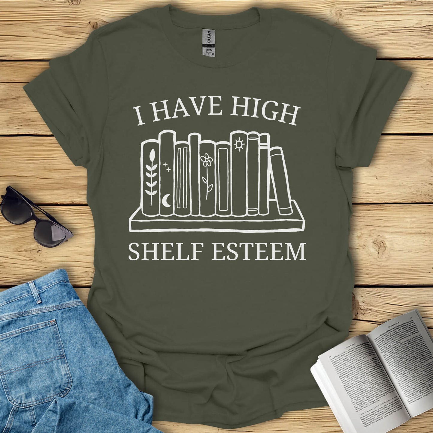 I Have High Shelf Esteem Funny Book T-Shirt