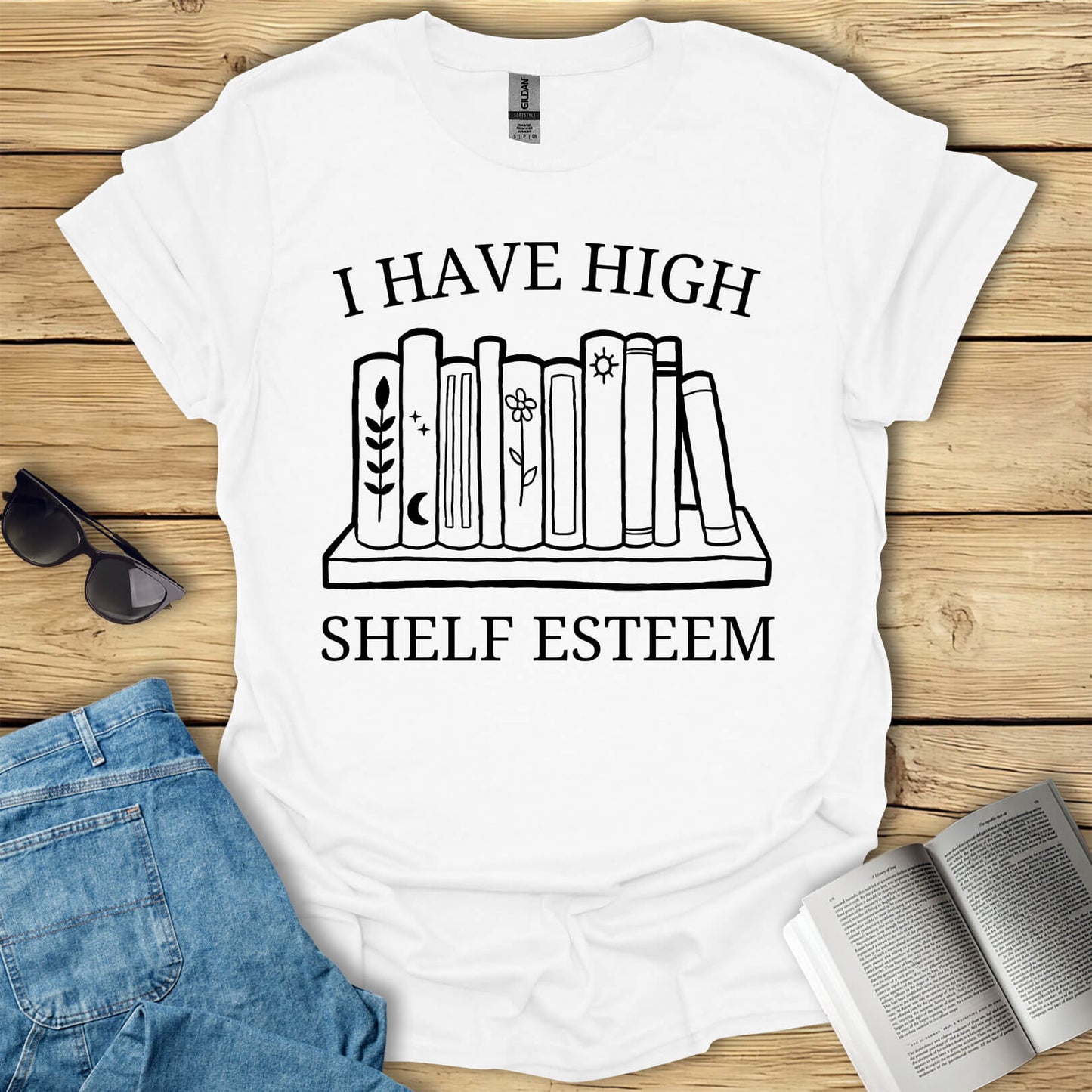 I Have High Shelf Esteem Funny Book T-Shirt