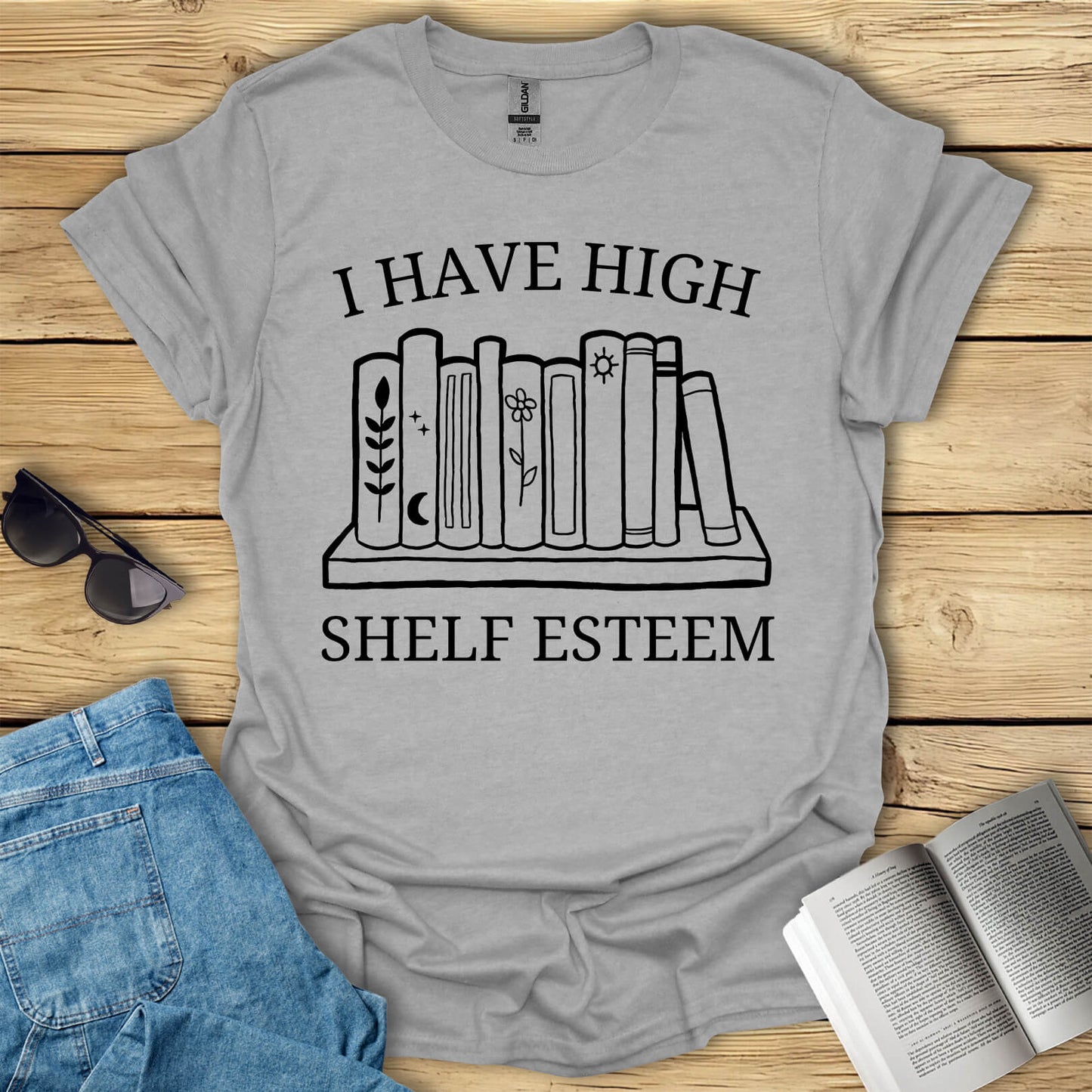 I Have High Shelf Esteem Funny Book T-Shirt