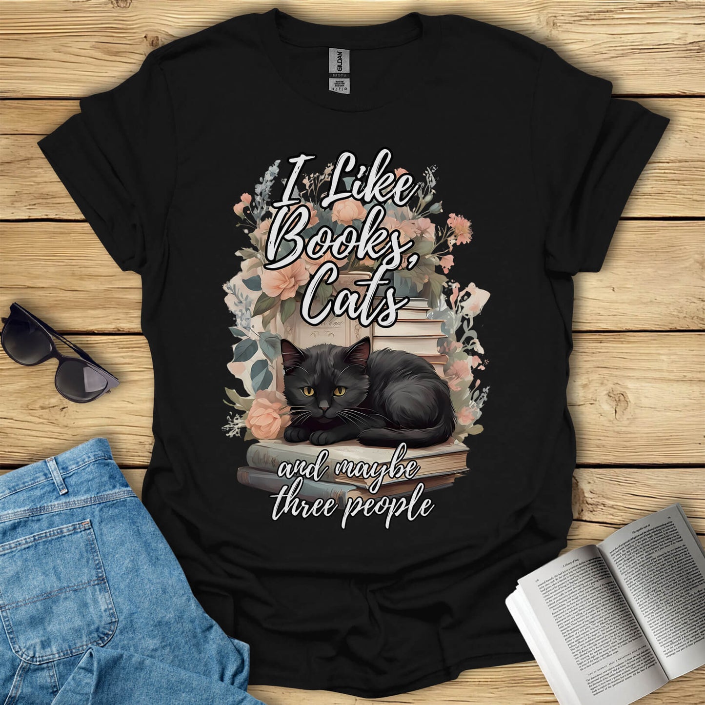 I Like Books, Cats And Maybe Three People T-Shirt