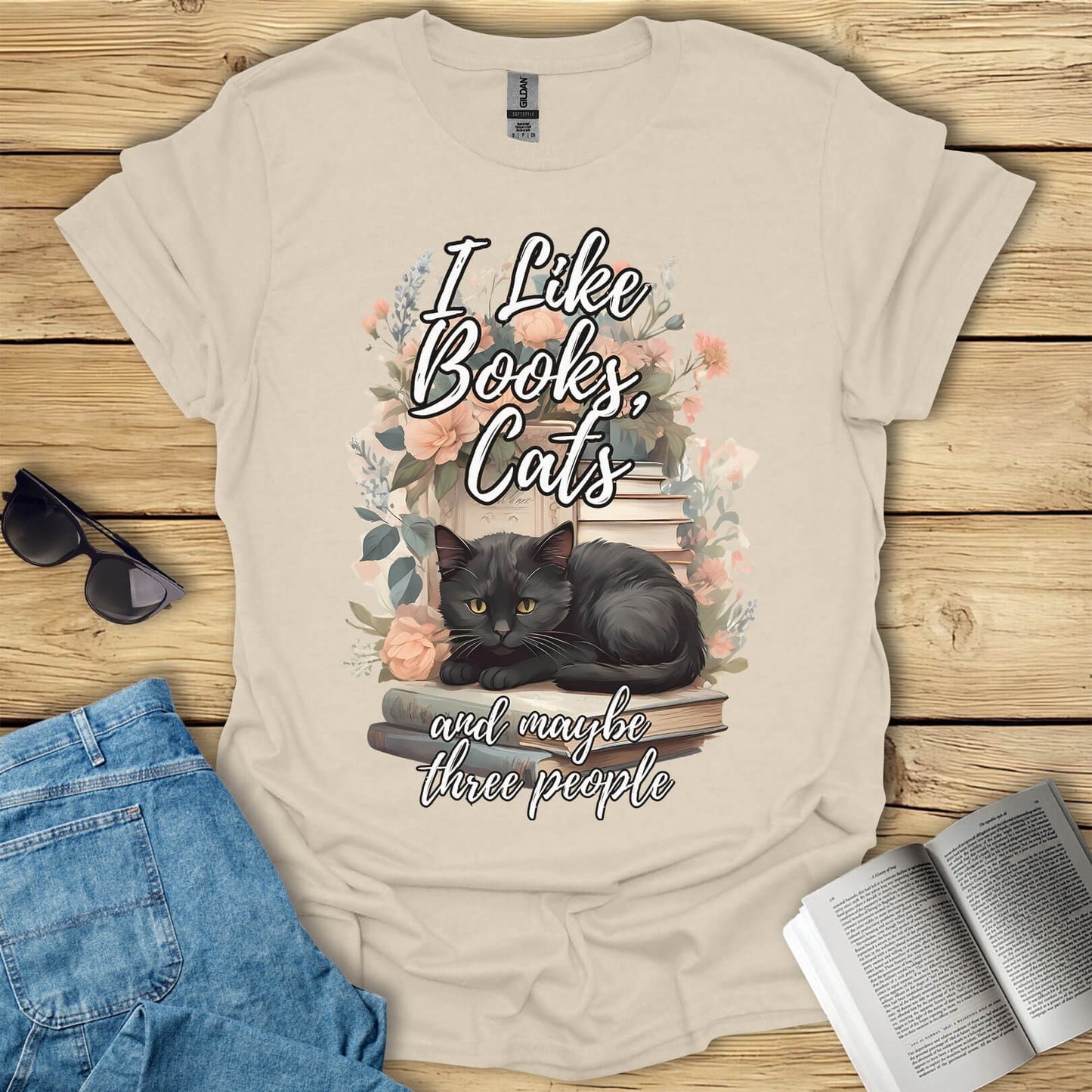 I Like Books, Cats And Maybe Three People T-Shirt