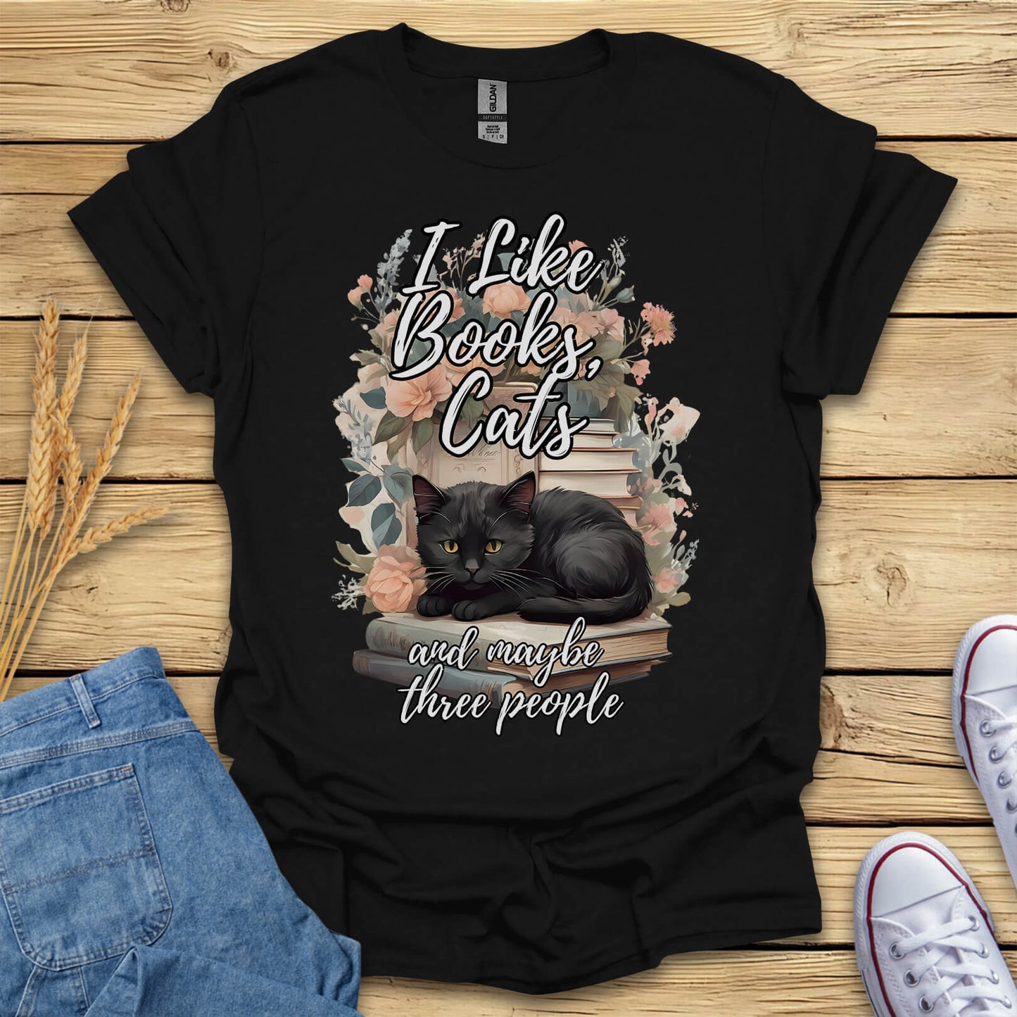 I Like Books, Cats And Maybe Three People T-Shirt