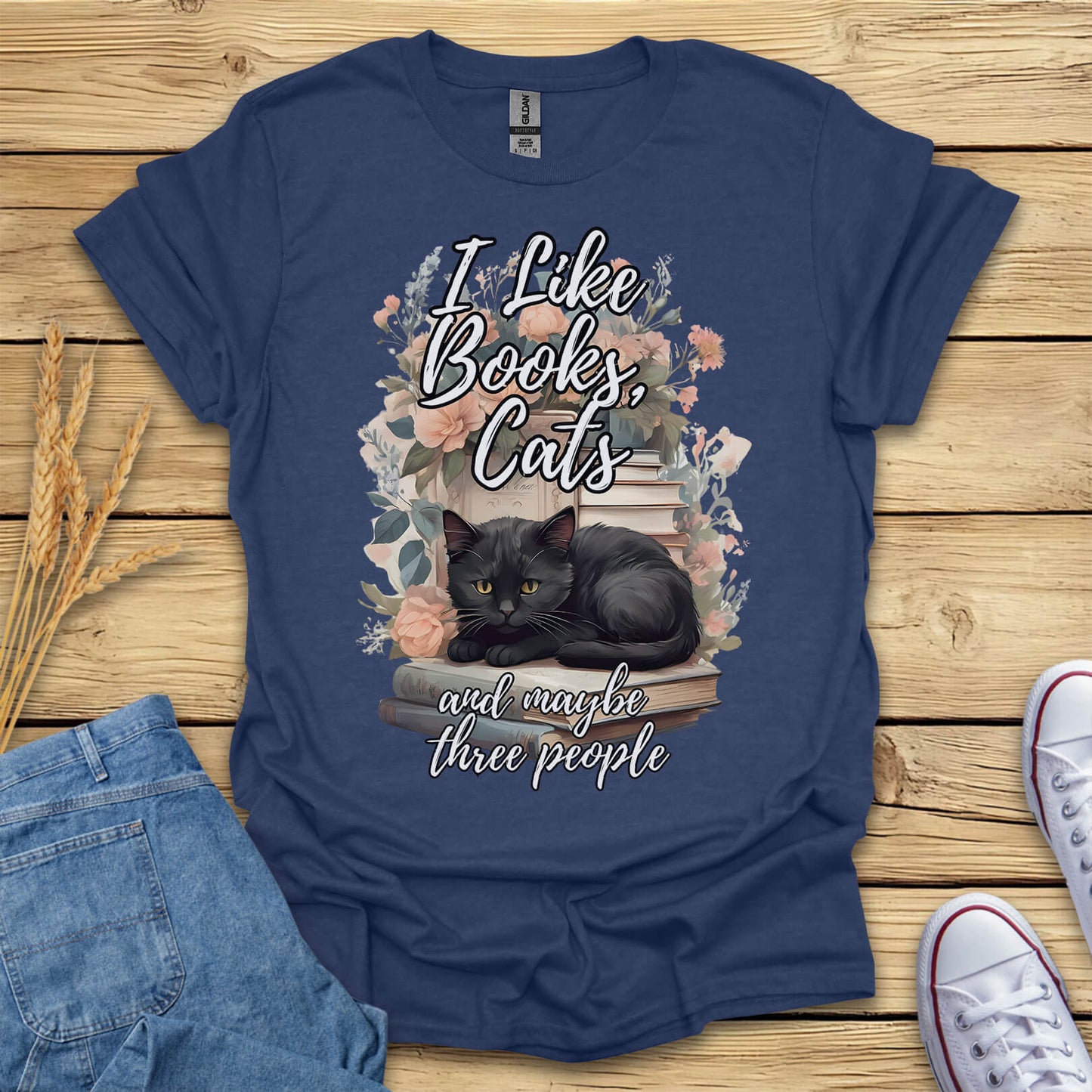 I Like Books, Cats And Maybe Three People T-Shirt