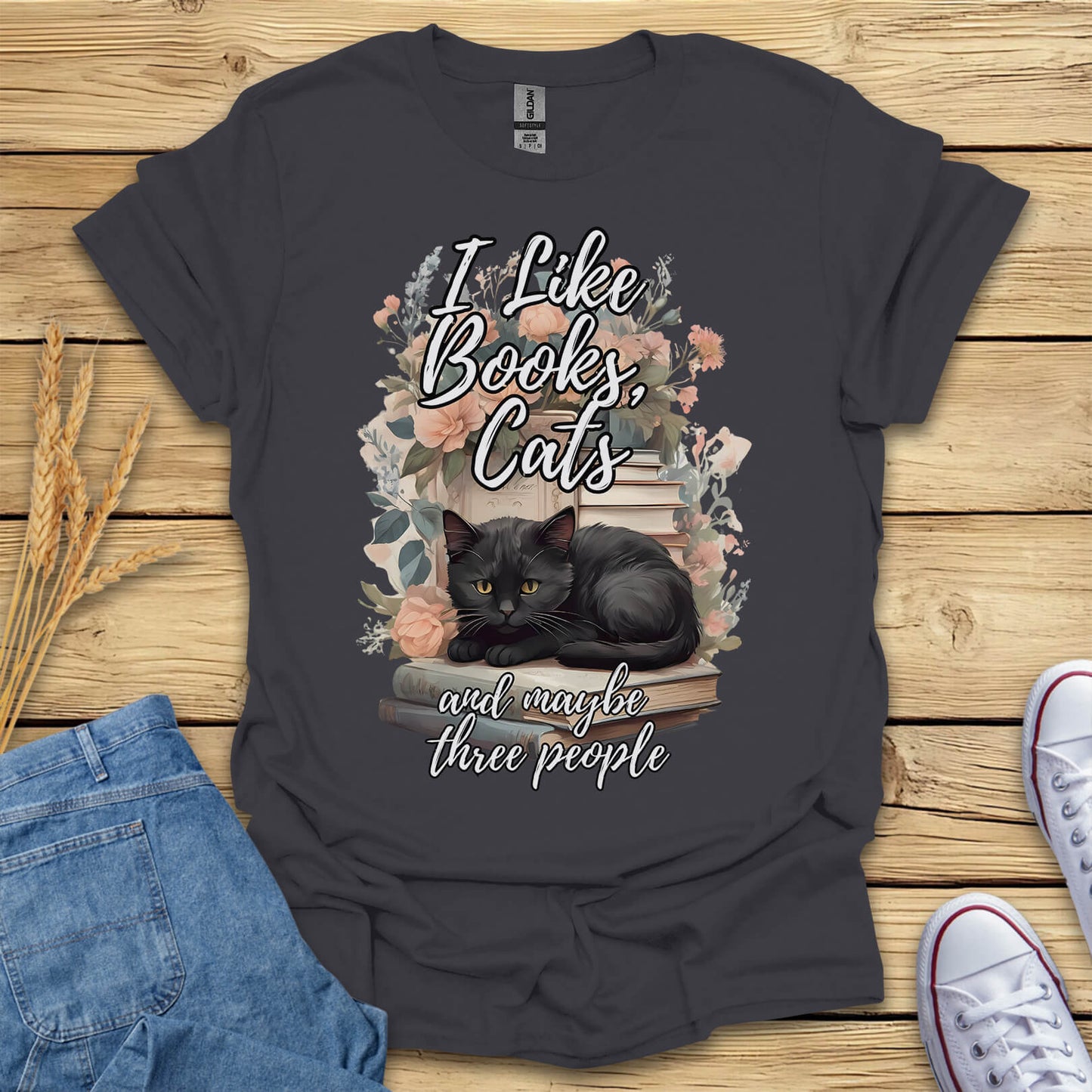 I Like Books, Cats And Maybe Three People T-Shirt