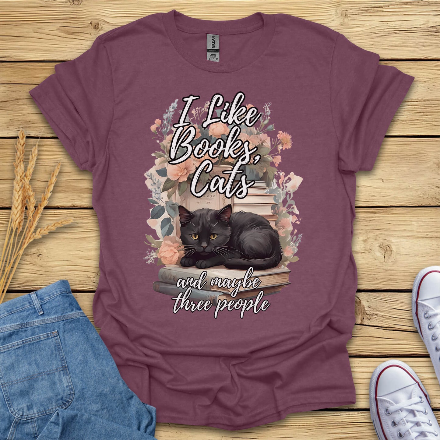 I Like Books, Cats And Maybe Three People T-Shirt