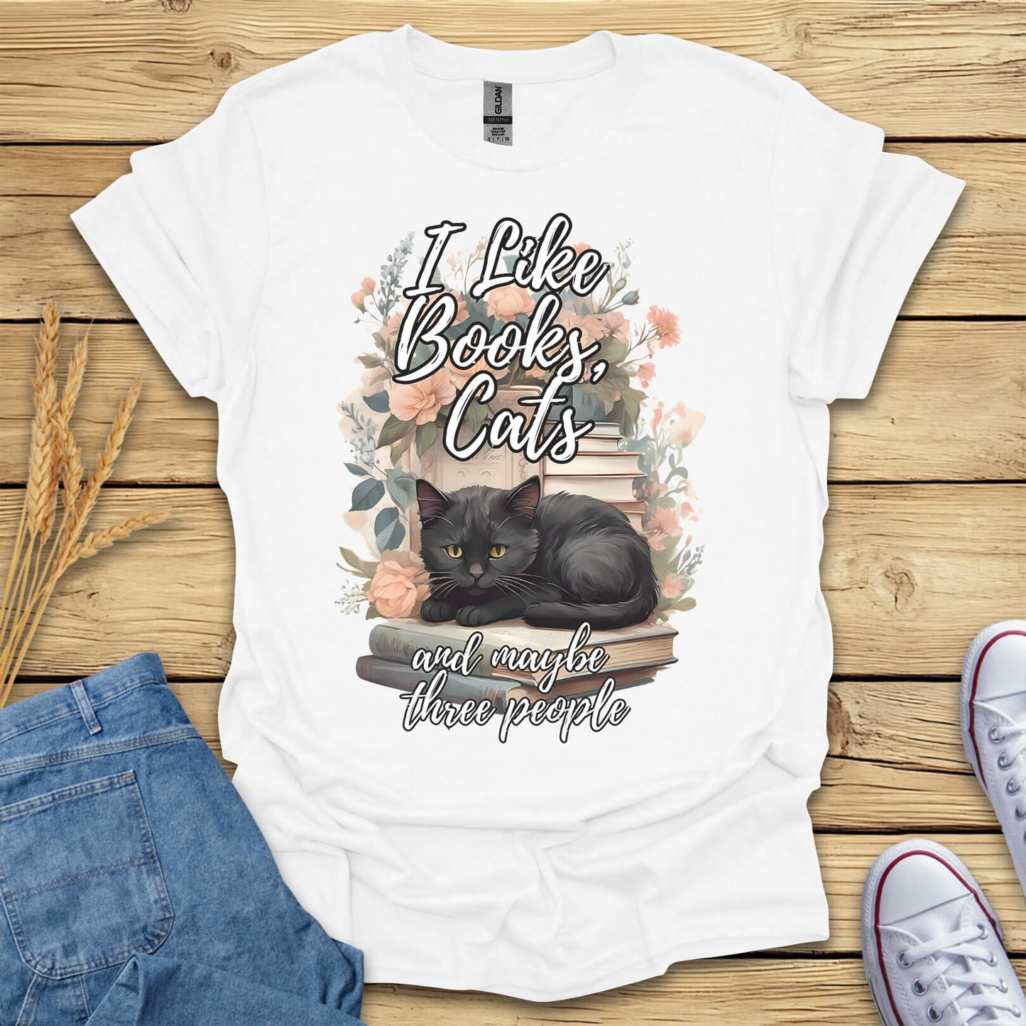 I Like Books, Cats And Maybe Three People T-Shirt