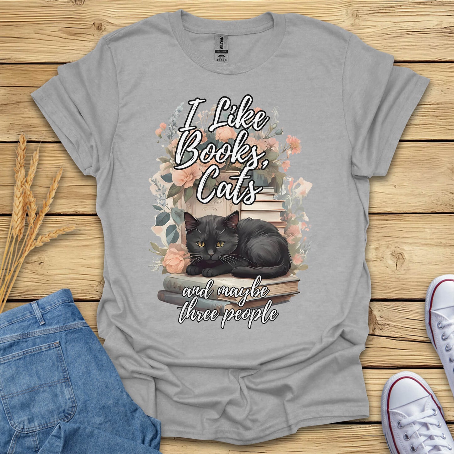 I Like Books, Cats And Maybe Three People T-Shirt