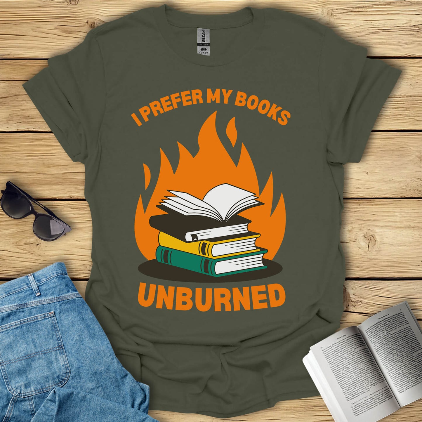I Prefer My Books Unburned Funny Reading T-Shirt