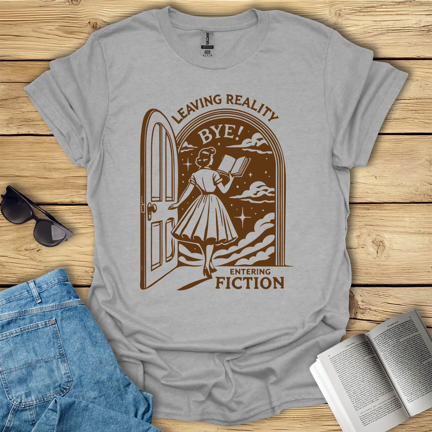 Leaving Reality Entering Fiction Book Reading T-Shirt