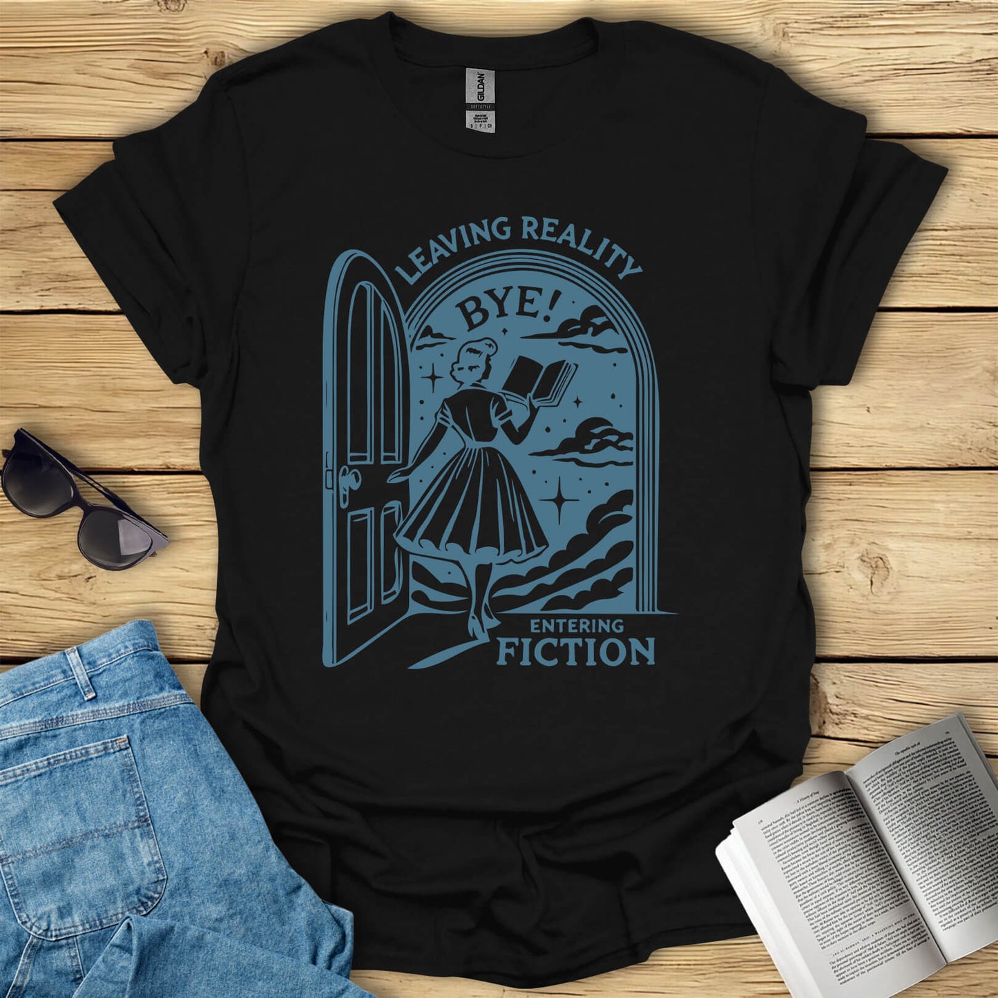 Leaving Reality Entering Fiction Book Reading T-Shirt
