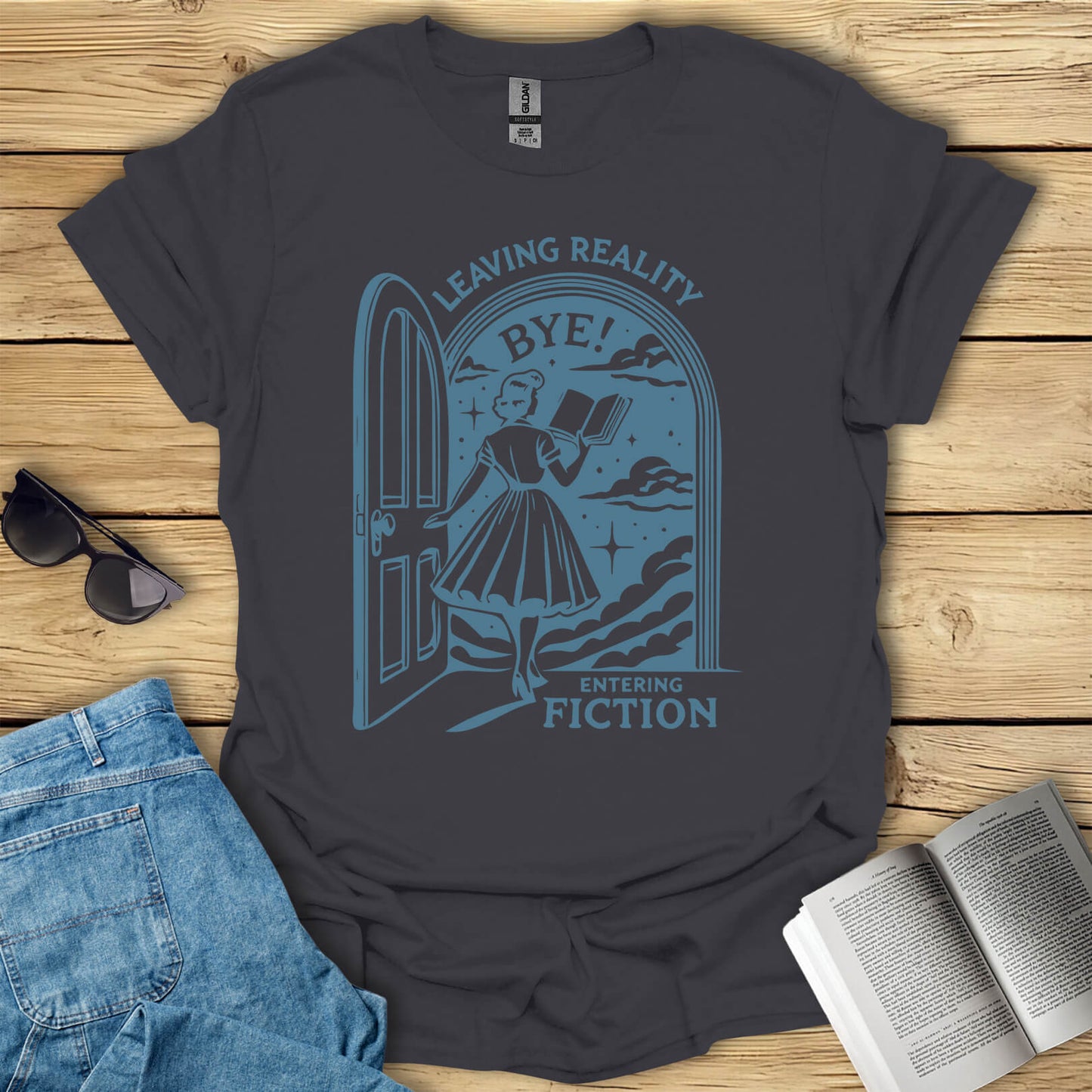 Leaving Reality Entering Fiction Book Reading T-Shirt