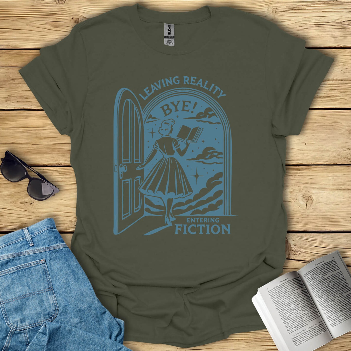 Leaving Reality Entering Fiction Book Reading T-Shirt