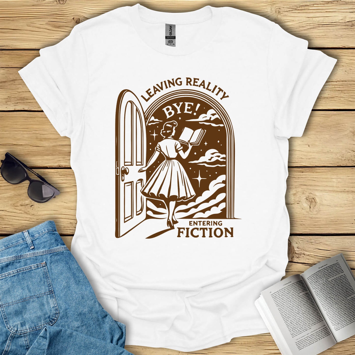 Leaving Reality Entering Fiction Book Reading T-Shirt