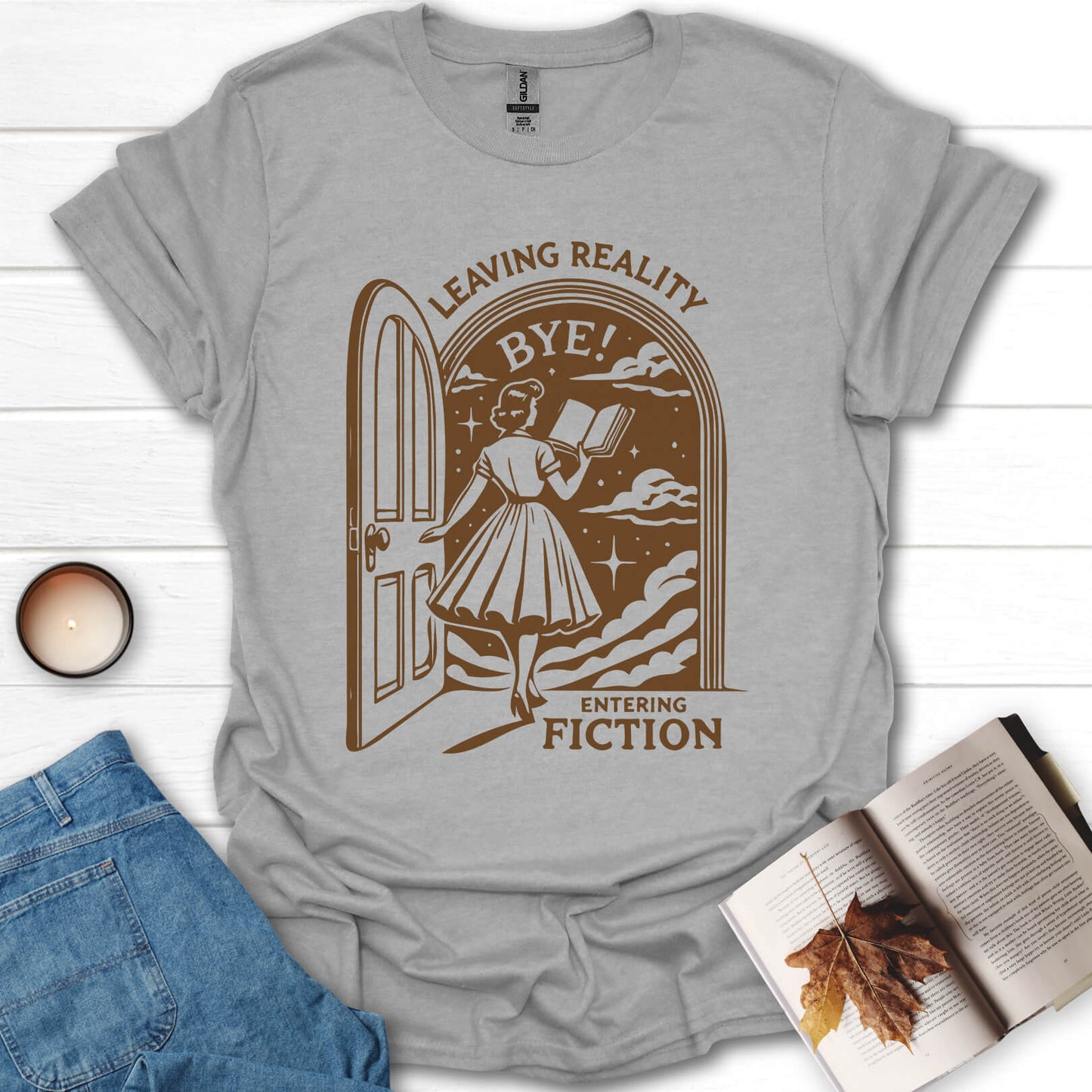 Leaving Reality Entering Fiction Book Reading T-Shirt