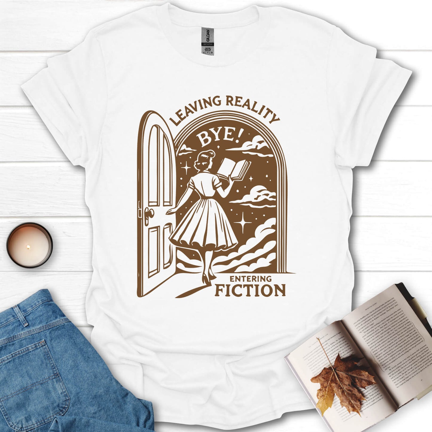Leaving Reality Entering Fiction Book Reading T-Shirt