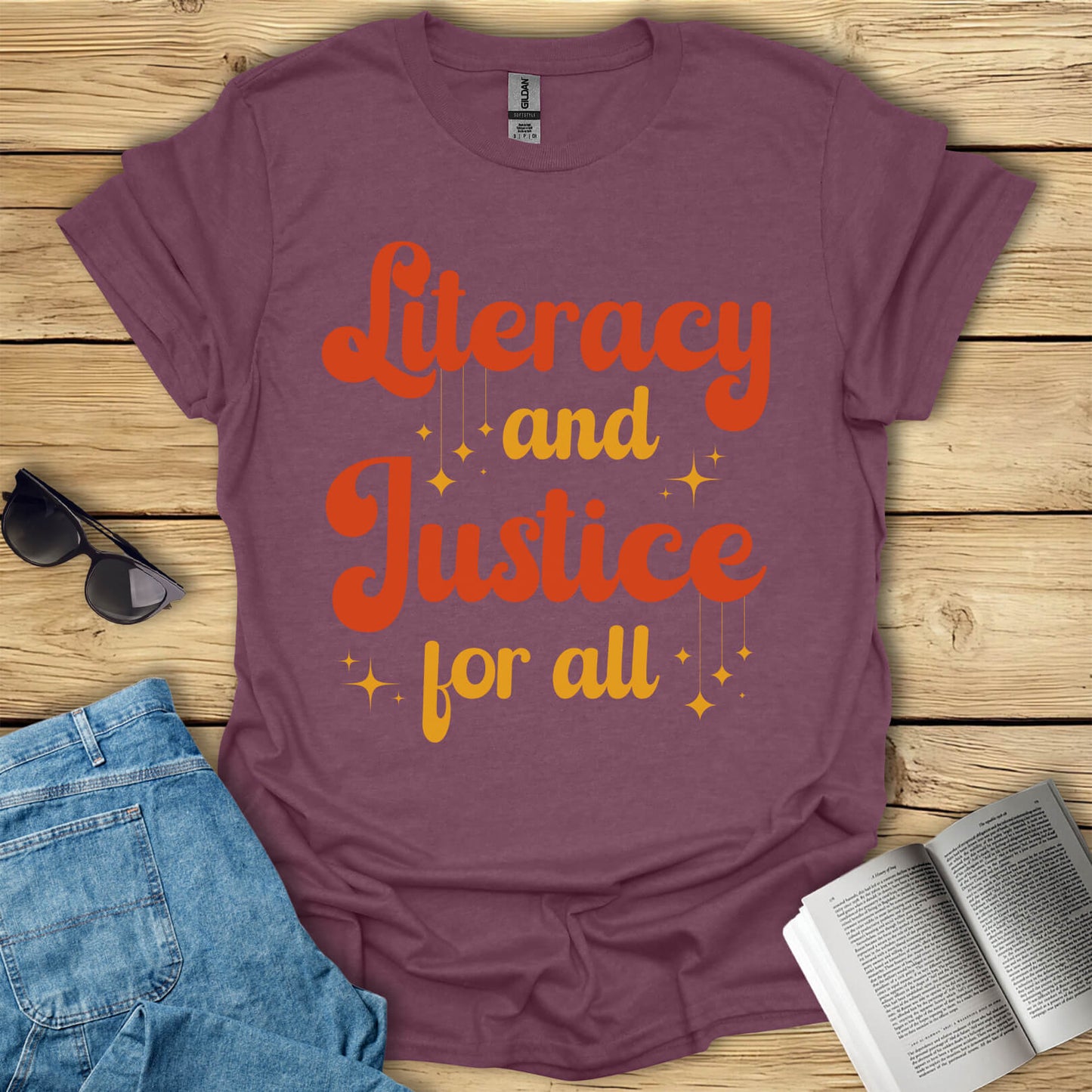 Literacy And Justice For All Book Lovers T-Shirt
