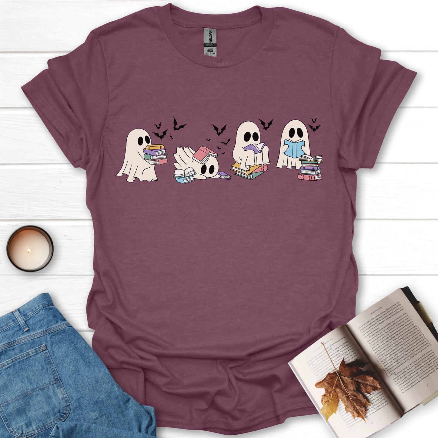 Reading Ghosts Halloween Book T-Shirt