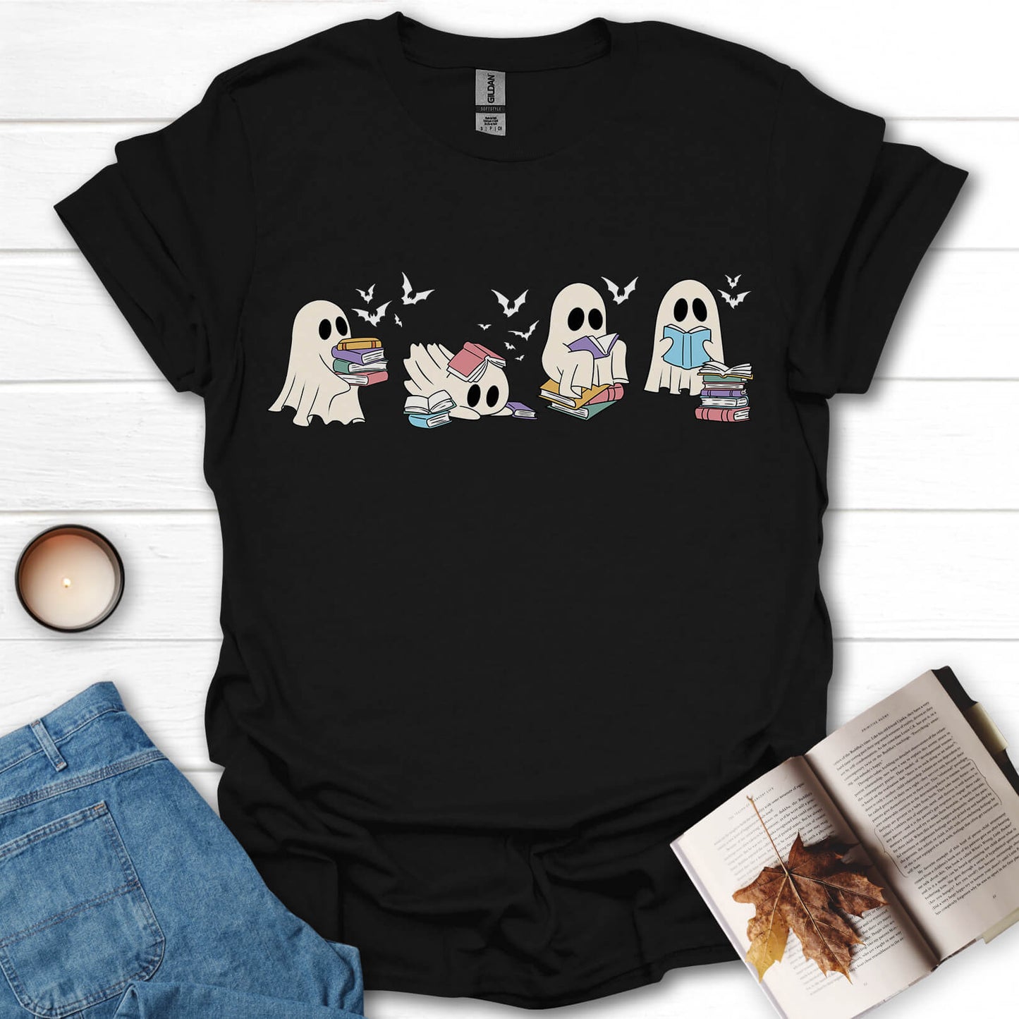 Reading Ghosts Halloween Book T-Shirt