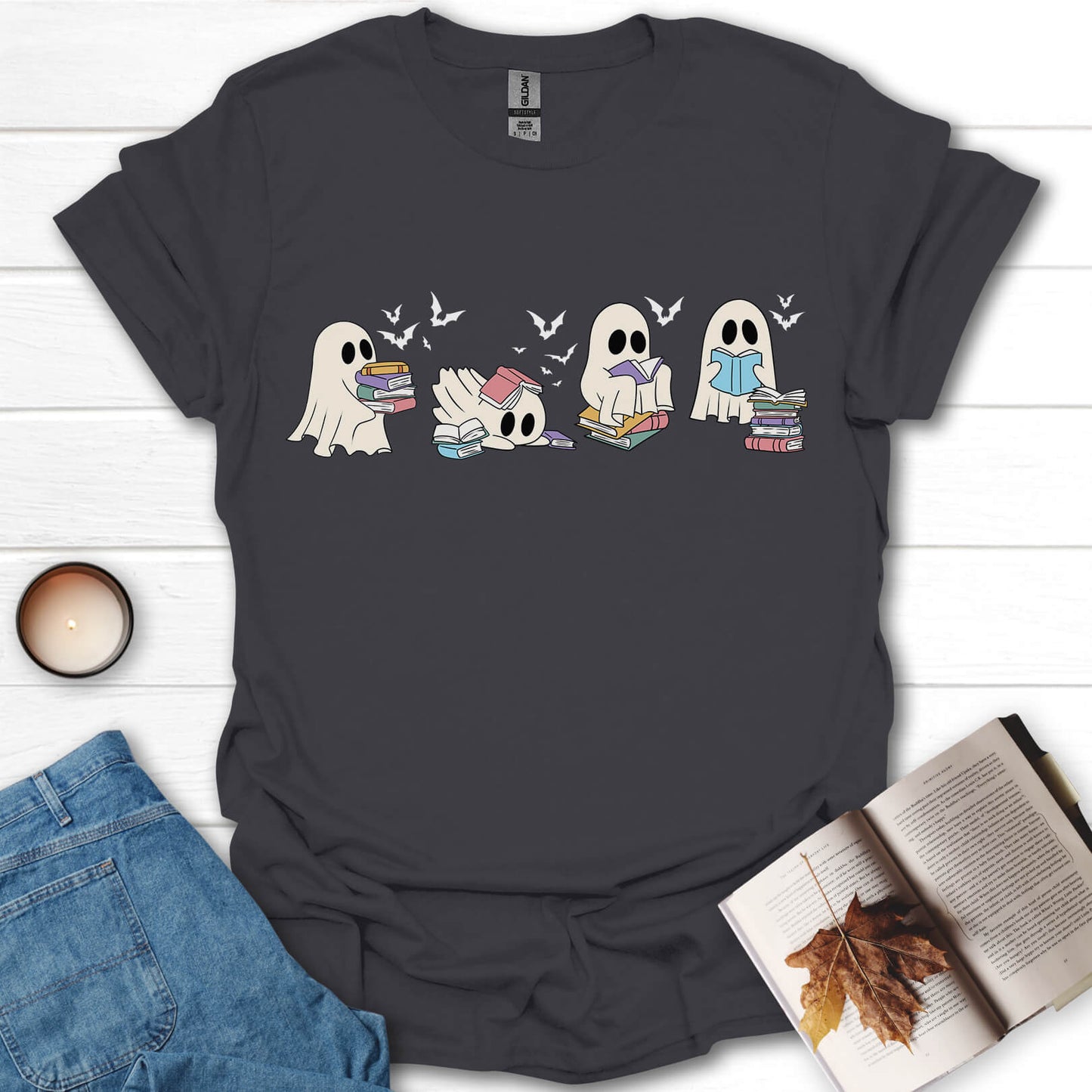 Reading Ghosts Halloween Book T-Shirt