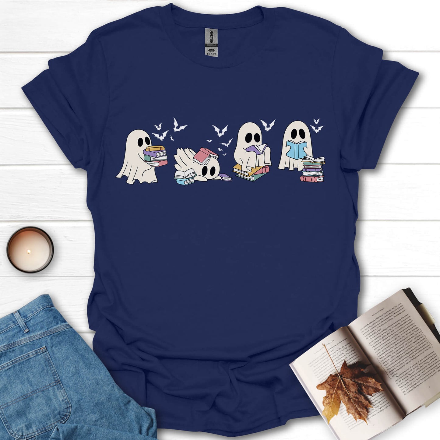 Reading Ghosts Halloween Book T-Shirt